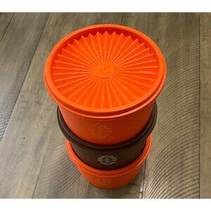 Vintage Tupperware Servalier Canister 1298 810 Lot of 3 Orange Brown Starburst